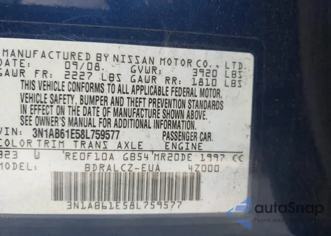 2008 Nissan Sentra 2.0 from USA, damaged, VIN 3N1AB61E58L759577